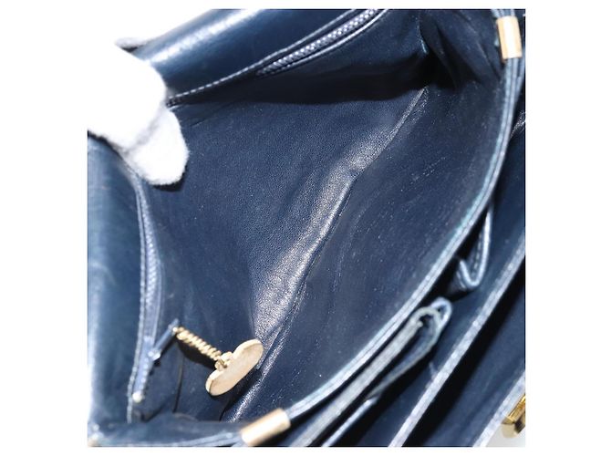 Borsa a spalla CÉLINE Carrozza in pelle blu navy e oro Auth YKZ1109 D'oro - vista 19