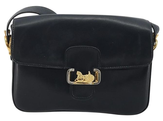 Borsa a spalla CÉLINE Carrozza in pelle blu navy e oro Auth YKZ1109 D'oro - vista 2