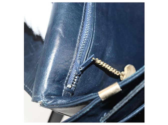 Borsa a spalla CÉLINE Carrozza in pelle blu navy e oro Auth YKZ1109 D'oro - vista 20