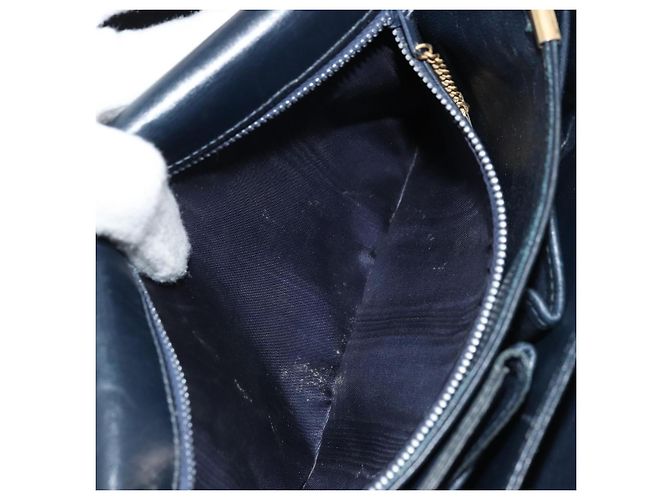 Borsa a spalla CÉLINE Carrozza in pelle blu navy e oro Auth YKZ1109 D'oro - vista 21
