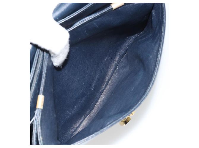 Borsa a spalla CÉLINE Carrozza in pelle blu navy e oro Auth YKZ1109 D'oro - vista 22