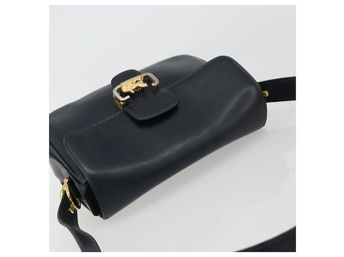 Borsa a spalla CÉLINE Carrozza in pelle blu navy e oro Auth YKZ1109 D'oro - vista 6