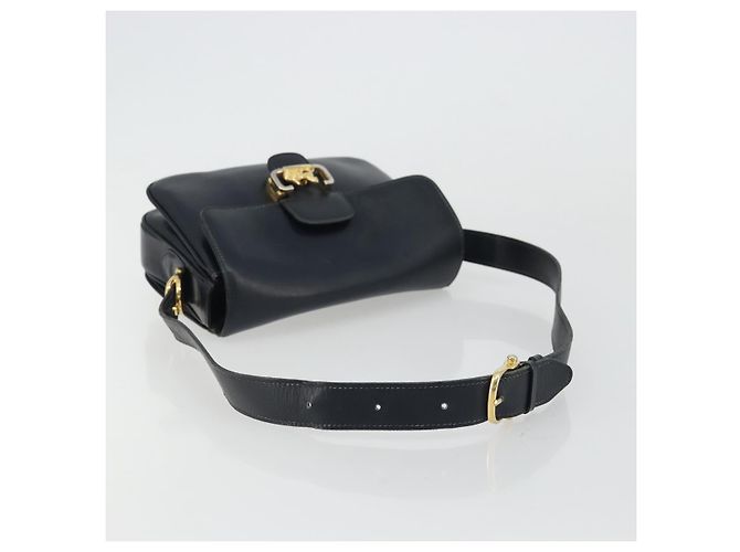 Borsa a spalla CÉLINE Carrozza in pelle blu navy e oro Auth YKZ1109 D'oro - vista 7