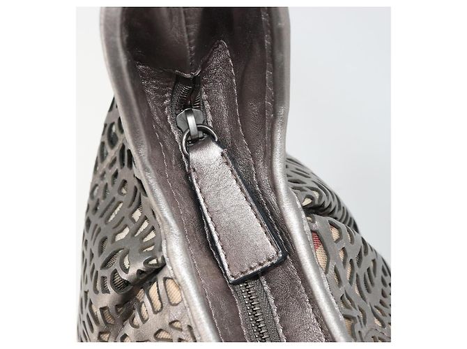 Burberry Schultertasche Leder Canvas Silber Authentisch ka3987A - Ansicht 14