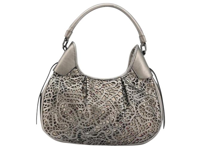 Burberry Schultertasche Leder Canvas Silber Authentisch ka3987A - Ansicht 2