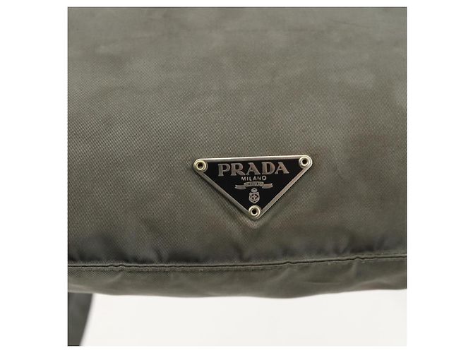 PRADA Schultertasche Nylon Grau Silber Authentisch 175700 Braun - Ansicht 14