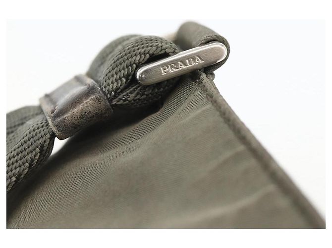 PRADA Schultertasche Nylon Grau Silber Authentisch 175700 Braun - Ansicht 15