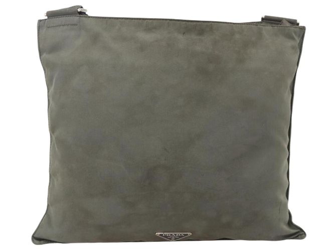 PRADA Schultertasche Nylon Grau Silber Authentisch 175700 Braun - Ansicht 2