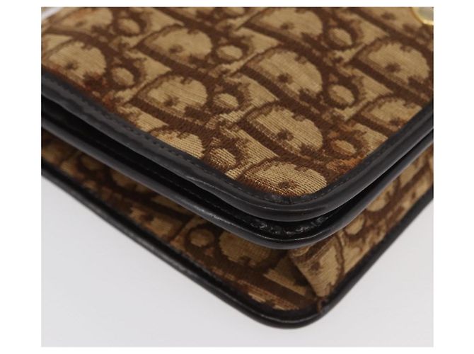 Borsa a spalla in tela Trotter Christian Dior marrone oro Auth 176488 D'oro - vista 10