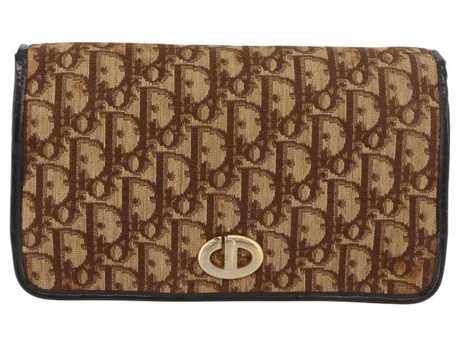 Borsa a spalla in tela Trotter Christian Dior marrone oro Auth 176488 D'oro - vista 2