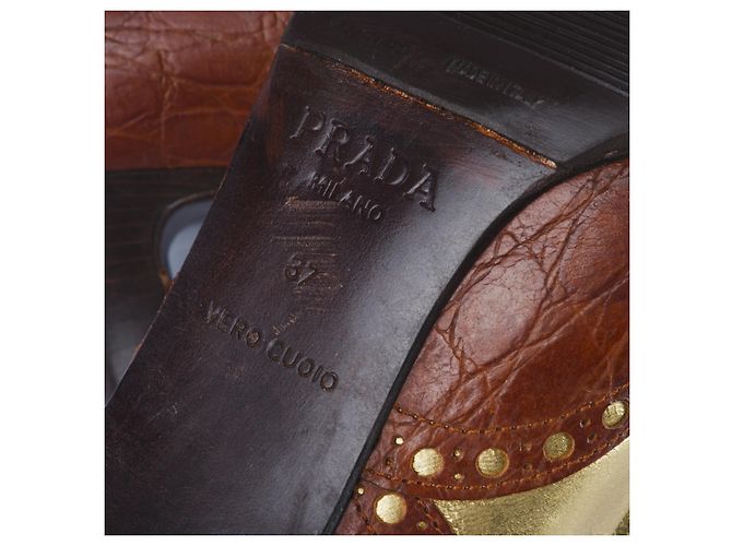Prada Braune Krokodil-Prägung Leder Mary Jane Pumps - Ansicht 5