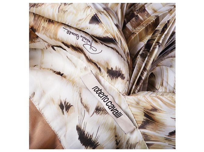 Vestido Maxi de Seda Impresa Roberto Cavalli Beige - vista 12