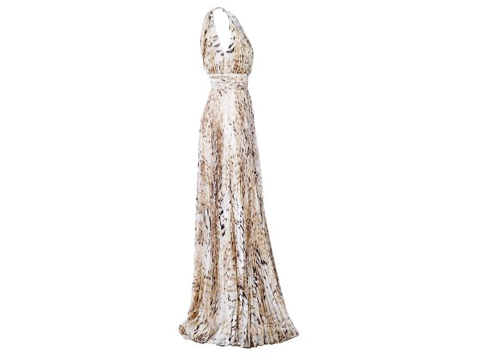 Vestido Maxi de Seda Impresa Roberto Cavalli Beige - vista 2