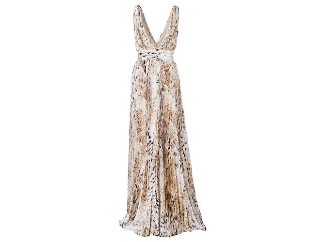 Vestido Maxi de Seda Impresa Roberto Cavalli Beige - vista 3