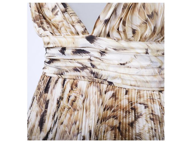 Vestido Maxi de Seda Impresa Roberto Cavalli Beige - vista 4