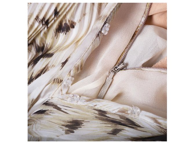 Vestido Maxi de Seda Impresa Roberto Cavalli Beige - vista 8