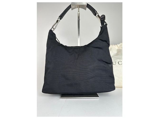Vintage Gucci Canvas-Leder Hobo-Tasche Schwarz - Ansicht 10