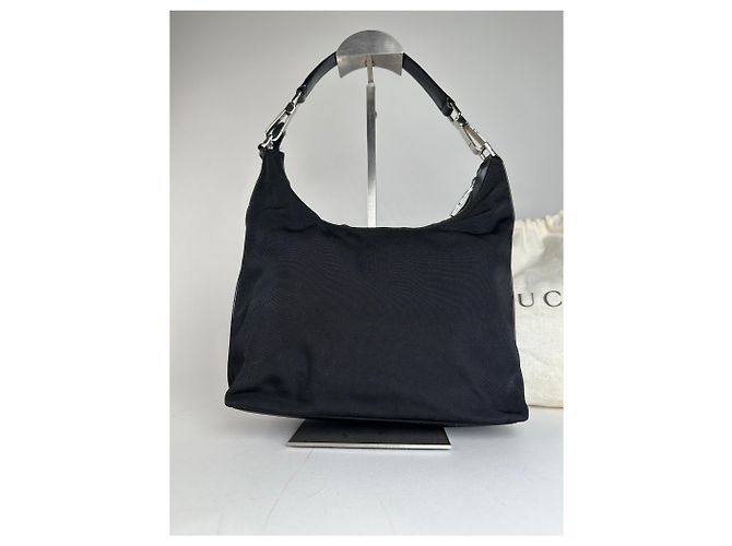 Vintage Gucci Canvas-Leder Hobo-Tasche Schwarz - Ansicht 11