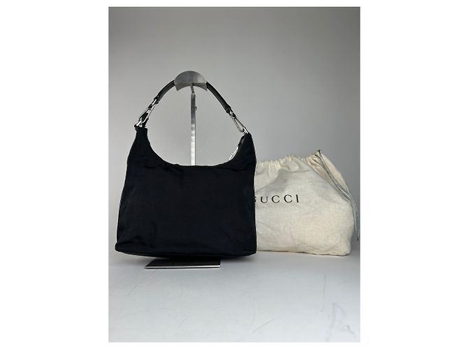 Vintage Gucci Canvas-Leder Hobo-Tasche Schwarz - Ansicht 2