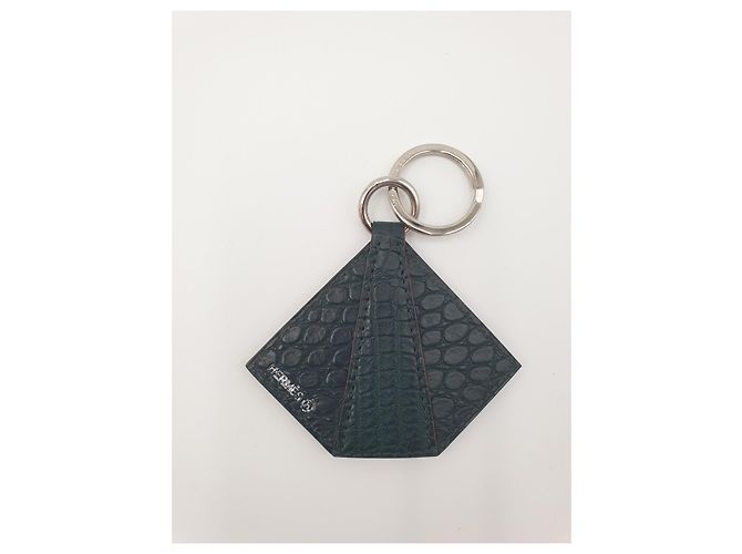Hermès Petit H Alligator Schlüsselanhänger, dunkelgrün Schwarz - Ansicht 2