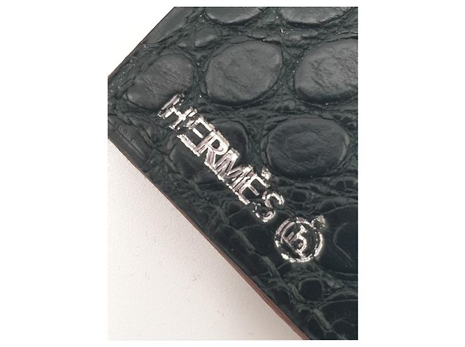 Hermès Petit H Alligator Schlüsselanhänger, dunkelgrün Schwarz - Ansicht 3