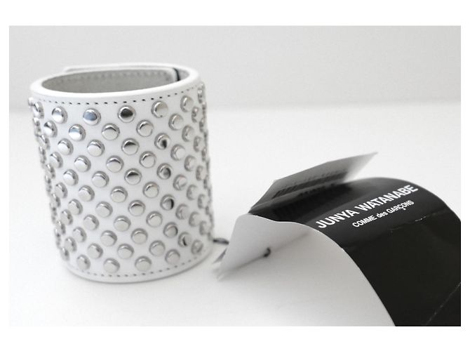 Bracciale in pelle bianca con borchie Junya Watanabe unisex Bianco - vista 2