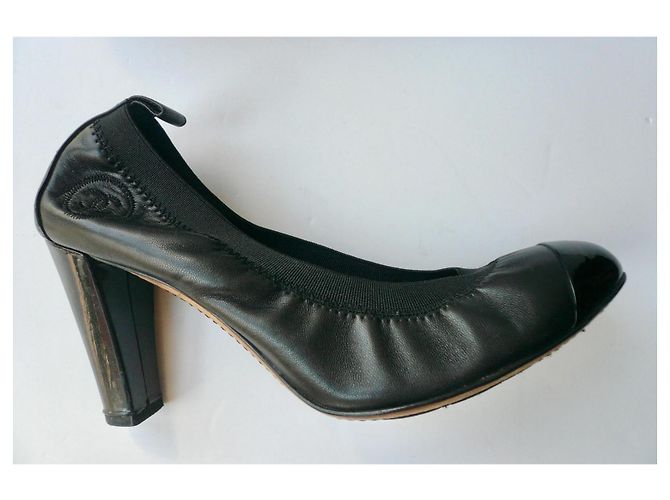 CHANEL Leder-Pumps mit Elastischem Rand Sehr Gut Erhalten 37 IT Schwarz - Ansicht 3