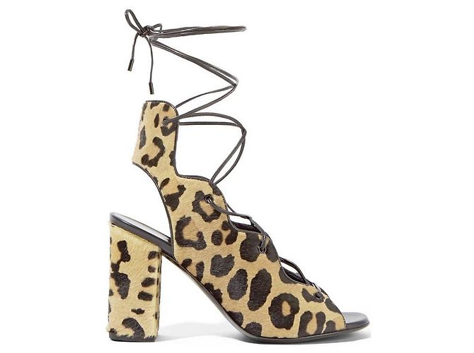 Sandali stringati in pelle di vitello con stampa leopardata Saint Laurent Babies Marrone - vista 2