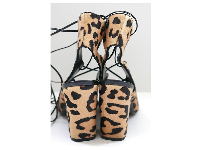 Sandali stringati in pelle di vitello con stampa leopardata Saint Laurent Babies Marrone - vista 5