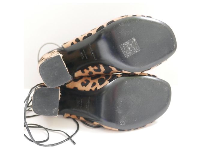 Sandali stringati in pelle di vitello con stampa leopardata Saint Laurent Babies Marrone - vista 7