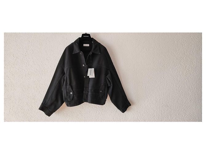 BALENCIAGA UPSIDE DOWN OVERSIZE DENIM GIACCA. Nero Grigio antracite - vista 2