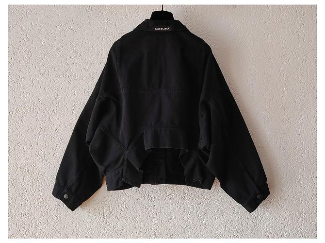 BALENCIAGA UPSIDE DOWN OVERSIZE DENIM GIACCA. Nero Grigio antracite - vista 4