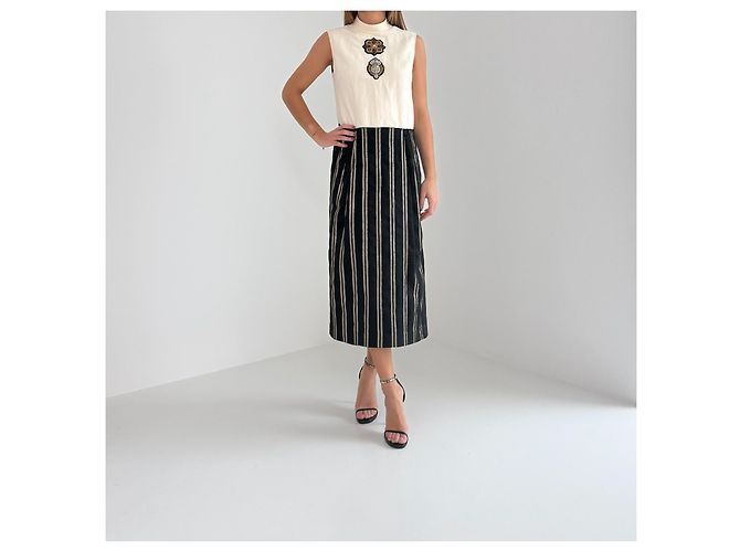 Abito midi senza maniche Dries Van Noten nero e crema Beige D'oro - vista 2