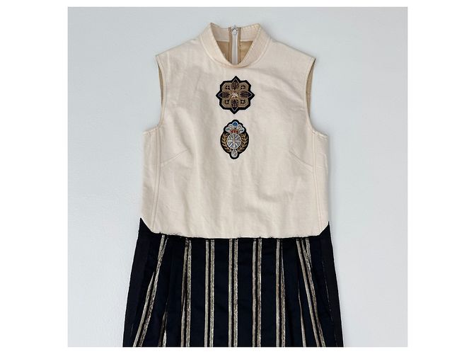 Abito midi senza maniche Dries Van Noten nero e crema Beige D'oro - vista 4