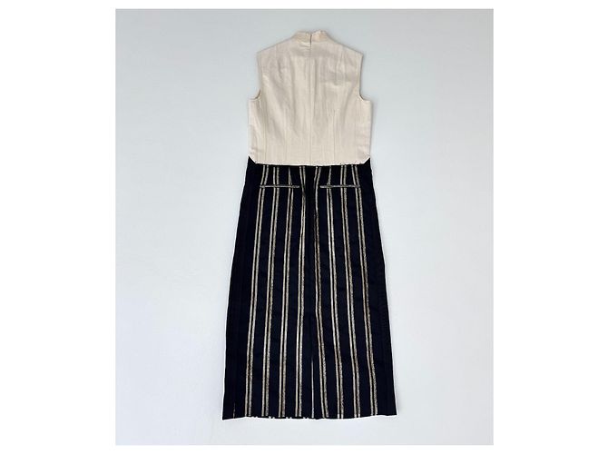Abito midi senza maniche Dries Van Noten nero e crema Beige D'oro - vista 6