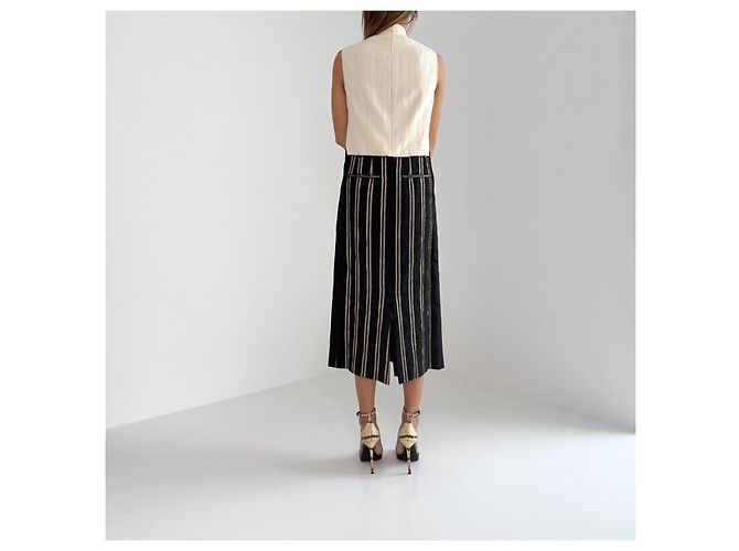 Abito midi senza maniche Dries Van Noten nero e crema Beige D'oro - vista 9