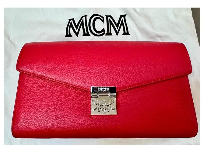 Clutch in pelle rossa con logo MCM Rosso - vista 13