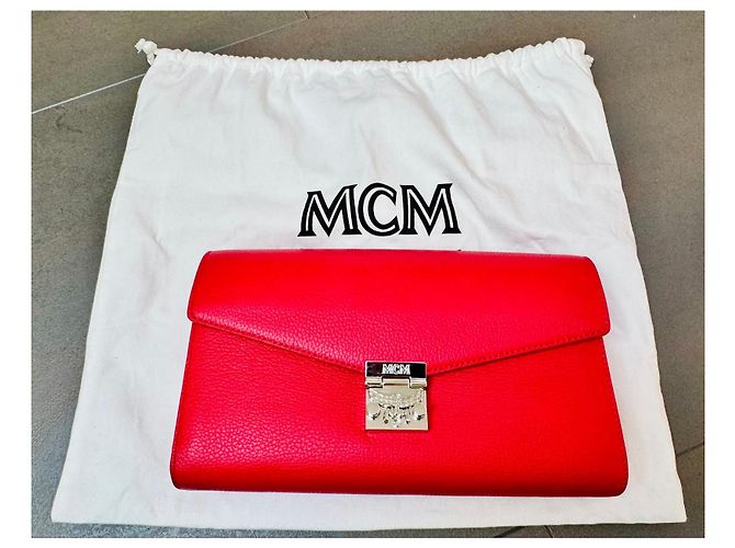 Clutch in pelle rossa con logo MCM Rosso - vista 2