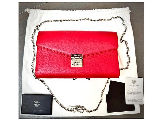 Clutch in pelle rossa con logo MCM Rosso - vista 3