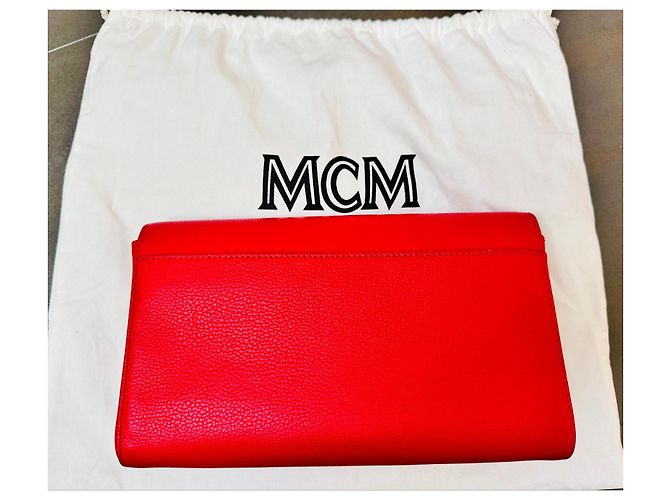 Clutch in pelle rossa con logo MCM Rosso - vista 7