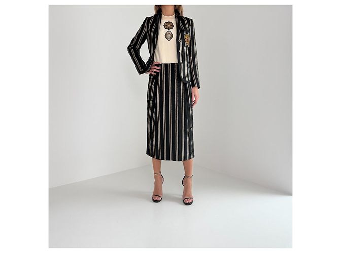Blazer Dries Van Noten in lana nero con strisce metalliche dorate - vista 2