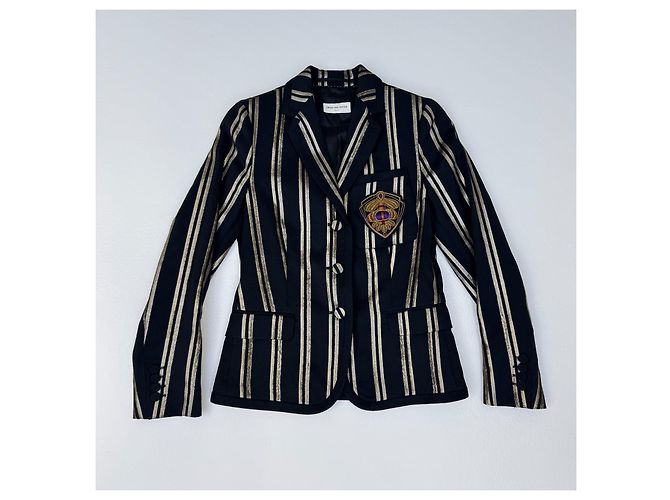 Blazer Dries Van Noten in lana nero con strisce metalliche dorate - vista 3