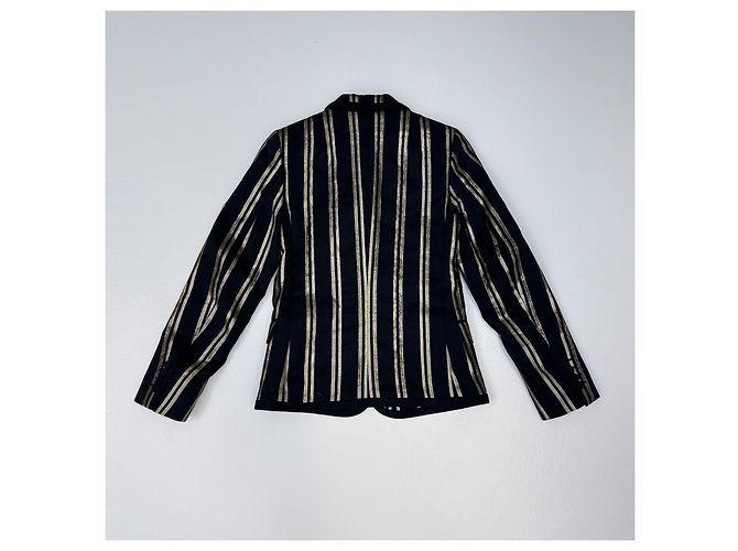 Blazer Dries Van Noten in lana nero con strisce metalliche dorate - vista 4