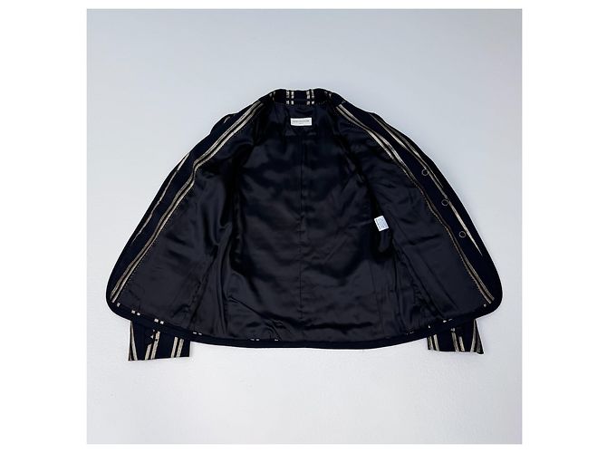 Blazer Dries Van Noten in lana nero con strisce metalliche dorate - vista 5
