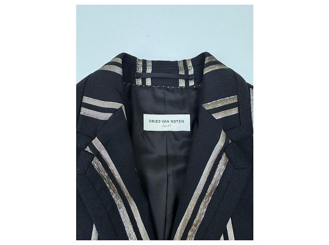 Blazer Dries Van Noten in lana nero con strisce metalliche dorate - vista 7