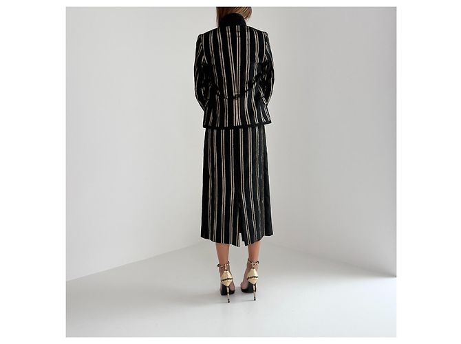 Blazer Dries Van Noten in lana nero con strisce metalliche dorate - vista 9