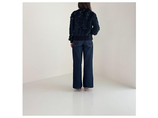 Dries Van Noten Bomber Jacket Navy Blue Sequins Ruffles Green - view 10