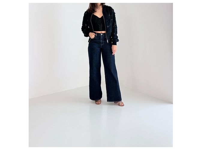 Dries Van Noten Bomber Jacket Navy Blue Sequins Ruffles Green - view 2