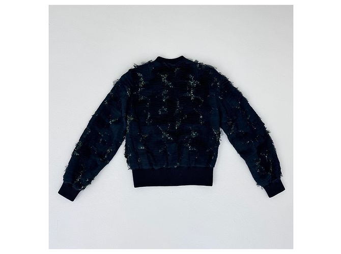 Dries Van Noten Bomber Jacket Navy Blue Sequins Ruffles Green - view 5