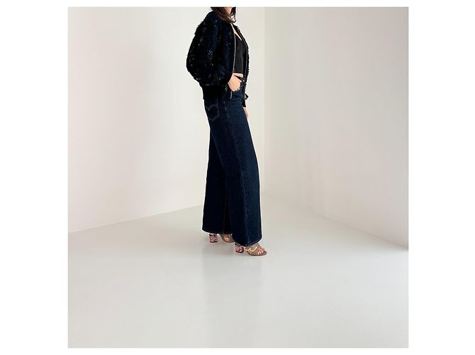 Dries Van Noten Bomber Jacket Navy Blue Sequins Ruffles Green - view 6